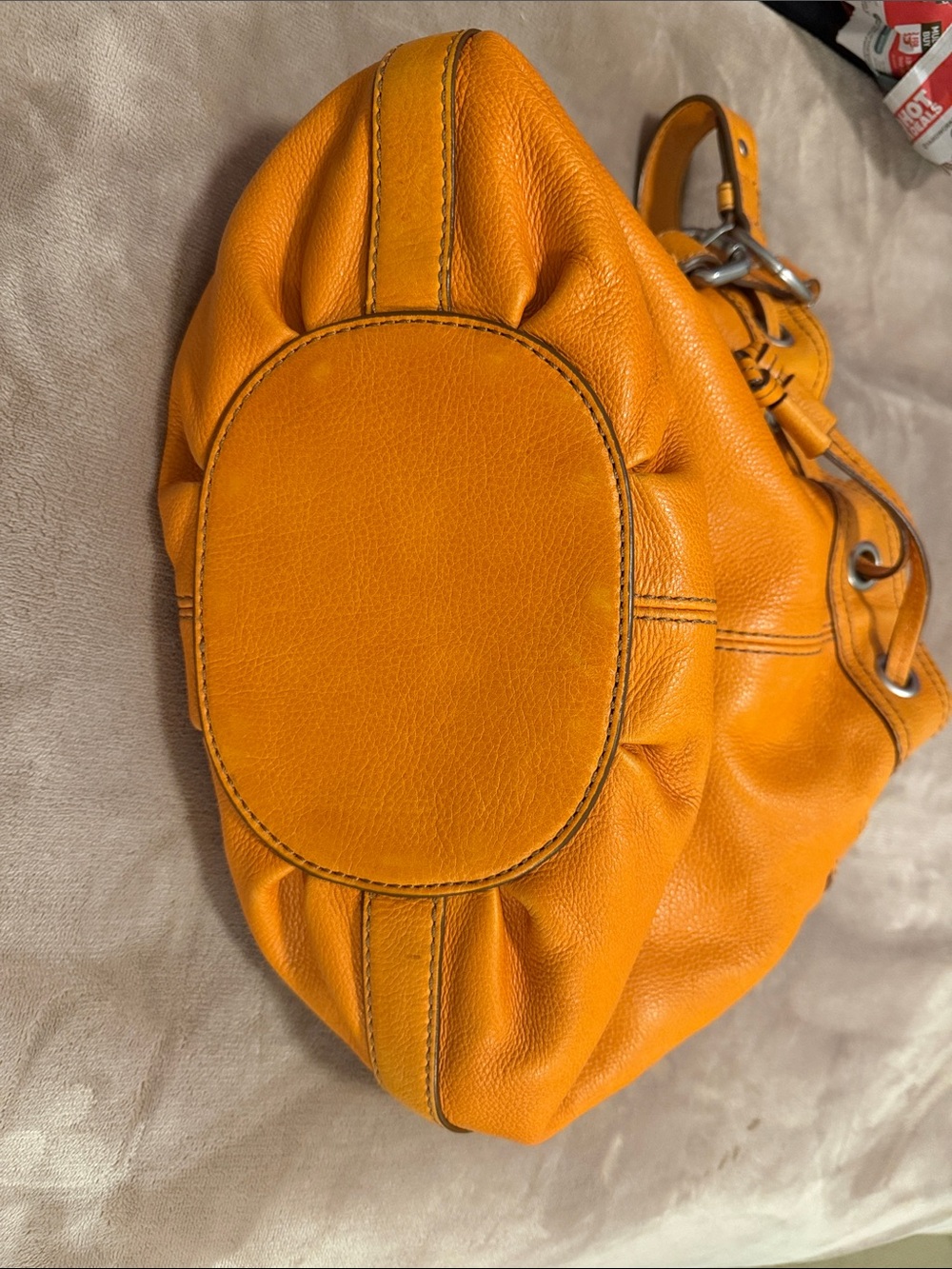 Fossil Orange Pebbled Leather Drawstring Bucket Bag - Picture 3 of 4